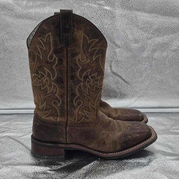 Women's Laredo Anita Leather Cowboy Boots Brown Size 9.5 Classic Square Toe - Picture 3 of 7